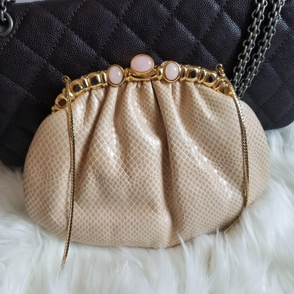Judith Leiber Lizard Beige Clutch